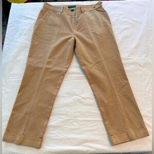 Ralph Lauren Khaki Dress Trousers/Capris. Nice Cuffs & Snaps. Classic! Size 12